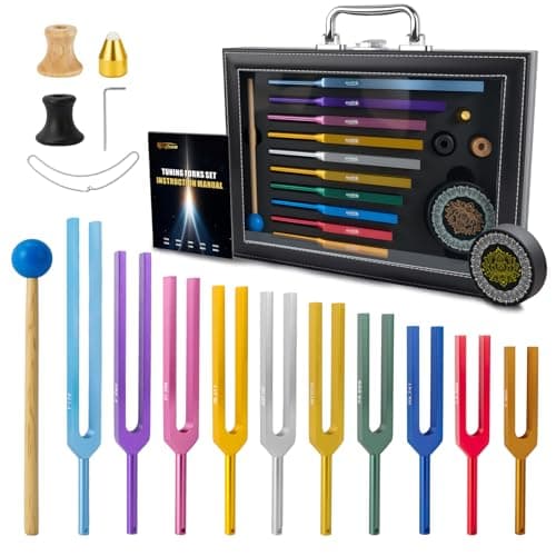 Hugbow 10 PCS Unweighted Tuning Fork for Healing Set, Multi-Color Chakra Tuning Forks, Aluminum Alloy Solfeggio Tuning Forks with Activator & feet (174-963Hz) for Sound Healing - Image 1