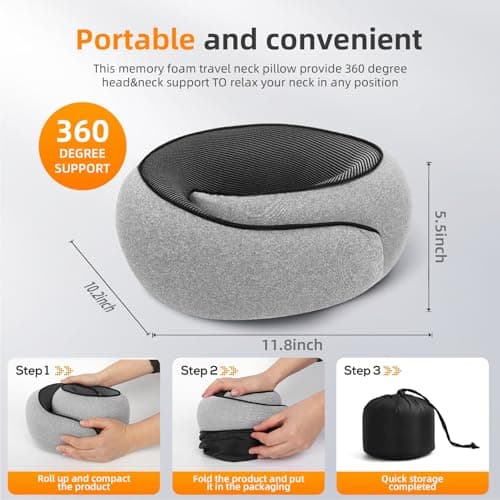 Travel Neck Pillows for Airplanes, Premium 100% Memory Foam Neck Pillow with Alternative Skin-Friendly Silk Cover - Upgrade Liner Enables Easy Pillowcase Cleaning, Travel Pillow Fits Plane, Car, Train - Thumbnail 2