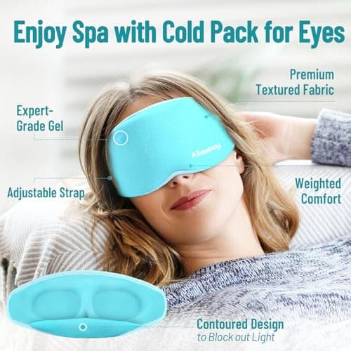 ATreebay 3D Gel Cooling Eye Mask, Weighted Eye mask for Sleeping, 3D Contoured Cup No Pressure Night Blindfold Sleep Mask, Ice Cold Pack Eyes Cold Compress for Puffy Eyes, Dark Circle, Light Blue - Thumbnail 5