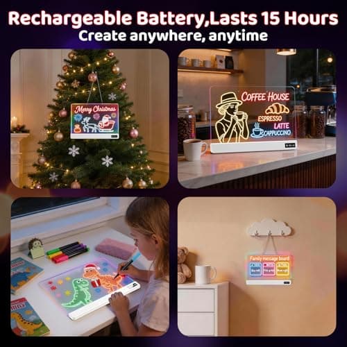 17 Inch Rechargeable LED Drawing Board for Kids, Upgraded 15 Colors Light Up Doodle Pad, Anti-Scratch PVC, Flicker-Free Eye Care, Includes Tracing Cards & 12 Markers, Gift for Girls Kids (White) - Thumbnail 6