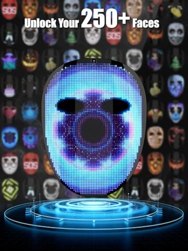 Gelrova Ultra-Light APP-Controlled LED Mask, 3600 LEDs HD Display, Customize with Photos/GIFs/Text, Voice Control, 250+ Designs, Ideal Halloween Mask for Costume Cosplay Parties Raves, High End Gift - Thumbnail 3