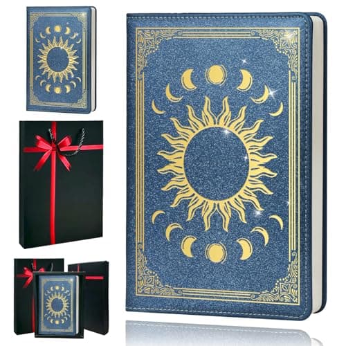 QDWXDEL Premium Leather Journal for Women - Moon Phase A5 Notebook with 100gsm Thick Paper, Travel Journal Gift Set (Moon Phase Blue) - Image 1
