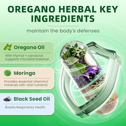 2PCS Oil of Oregano with Black Seed Oil - Oregano Oil Capsules Organic | Moringa, Garlic, Olive, Elderberry, Echinacea, Fennel - 95% High Carvacrol Oregano for Immune, Digestive Support - 300 Capsules - Thumbnail 3