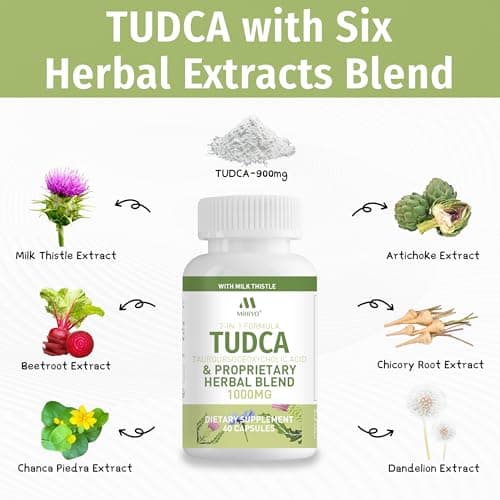 MIHIYO TUDCA Supplement 1000mg – Bile Salts and Liver Support with Milk Thistle – 6 Herb Blend Gallbladder Formula – 60 Capsules - Thumbnail 2