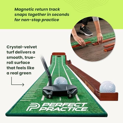 Perfect Practice Compact 8' Putting Mat with Automatic Ball Return – Space-Saving Indoor Putting Green for Apartments, Home & Office – Golf Training Aid with Alignment Guides - Thumbnail 5
