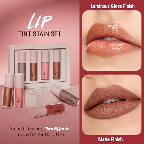 exmiloo Mini Lip Tint Stain Set - 4 Colors Liquid Lip Stain Kit for Matte & Glossy Finish, Multi-use Lip and Cheek Tint Set, Vegan & Cruelty-Free - Thumbnail 3