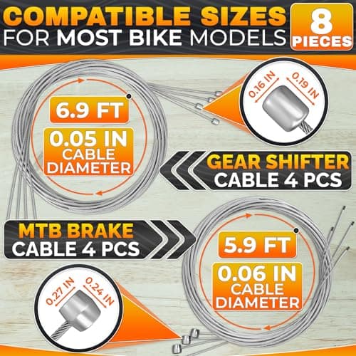 8 Pcs Bike Cable Kit - Bike Shifter Cable with 4 Brake Lines & 4 Shifter Lines, Easy Fit Stainless Steel Cables 38-Item Set - Corrosion-Resistant for Smooth Braking & Shifting on Road & Mountain Bikes - Thumbnail 2