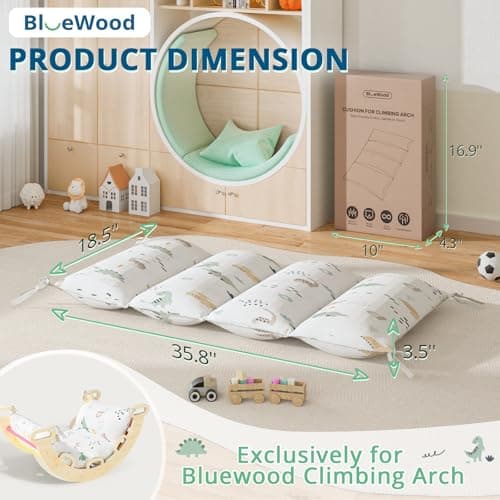 BlueWood Cushion for Climbing Arch, Montessori Philosophy Soft and Non-Slip Pillow for Kids, Pikler Cushion for Reading, Playing, Games, Parties (Dinosaur) - Thumbnail 4