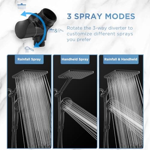 Dual Handheld Shower Head Combo, 2-in-1 Rain Shower Heads System Wide Rainfall Shower Head and 10 Modes High Pressure Hand Held Showerhead with Built-in Power Wash - Thumbnail 6