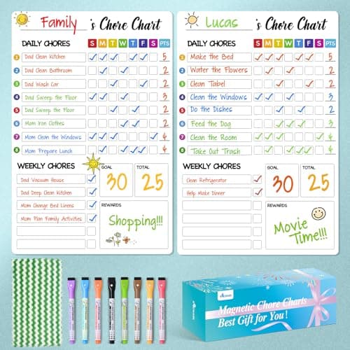 Chore Chart for Kids with 8 Markers, 2 Pack 8"x12" Dry Erase Chore Chart for Multiple Kids, Behavior Chart for Kid at Home, Responsibility Chart for Children/Teens/Adults, Magnetic White Chore Board - Image 1