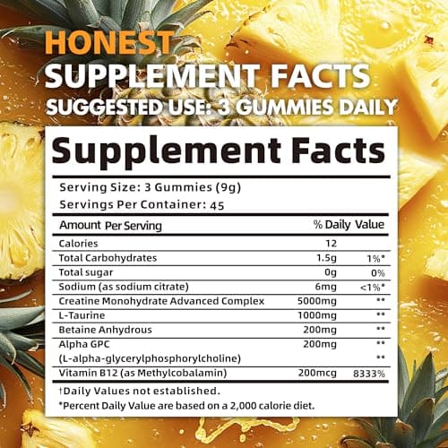 BEAST BITES Nutrition Creatine Monohydrate Gummies for Men & Women - 5g of Creatine Monohydrate per Serving - Sugar Free,Vegan, Pineapple Flavor, 135 Count (45 Servings).. - Thumbnail 5