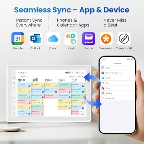 16" Smart Digital Calendar, Wall Desk Mount Planner with Google iCloud Sync, Touchscreen Family Organizer for Chore Chart, Meal Planning & Task Rewards（White） - Thumbnail 3