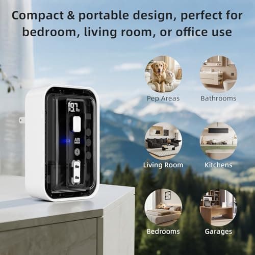 Plug-In Air Ionizers & Ionic Air Purifier,Negative Ion Generator, with Temperature Display,Ozone Free Filterless Odor Eliminator, Pet & Litter Box Deodorizer, Quiet Bedroom/Kitchen/Bathroom Freshener - Thumbnail 6