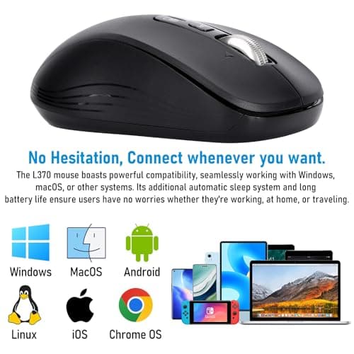 Wireless Bluetooth Mouse, 3-Device Multi-Mode (USB + 2 Bluetooth), 4-Way Metal Scroll Wheel, Adjustable DPI, Silent Click, Long Battery Life, Ergonomic Mouse for Laptop, PC, Mac, iPad (Dark Black, 7) - Thumbnail 2