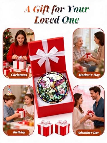 Stained Glass Window Hanging, Hummingbird Suncatcher for Door Home Decor, Birds Flowers Sun Catcher Ornament Mother's Day Birthday Gifts for Bird Lovers Women Men Mom 6.3 in - Thumbnail 6