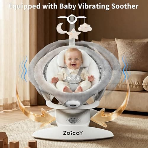 Baby Swing, 3-in-1 Baby Swings for Infants with Motion Detection & Vibration Soother, 360° Rotating Electric Baby Swings with 5 Speeds & 3 Swing Modes, Infant Swing for Baby with 12 Preset Melodies - Thumbnail 5