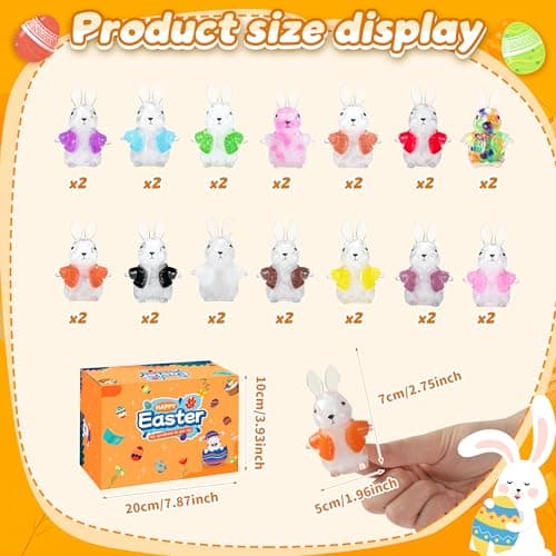 28PCS Easter Bunny Squishy Toys - Easter Basket Stuffers & Egg Fillers, Sensory Stress Relief Fidget Toys for Kids Adults - Colorful Party Favors Decorations - Thumbnail 2