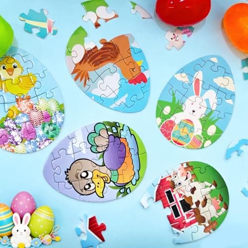 Chris.W Easter Eggs Jigsaw Puzzle Set, 12 Pack Prefilled Plastic Easter Eggs with Mini Puzzles, Egg Hunt Game Toys, Classroom Rewards, Kids Party Favors, Easter Basket Stuffers & Fillers - Thumbnail 4