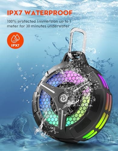 bondidea Waterproof Bluetooth Shower Speaker with Suction Cup, IPX7 Bathroom Speaker, 15W Loud Stereo Sound, Deep Bass, TWS Pairing, RGB Lights, Portable Speaker Gift for Men & Women - Thumbnail 5