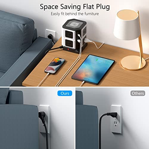 PD 20W USB C Power Strip with Wireless Charger BESTEK 8-Outlet Surge Protector and 30W 3-Port USB Charging Dock Station,4000 Joules,ETL Listed,Dorm Room Accessories (8AC+3USB+Wireless Charger-Black) - Thumbnail 4