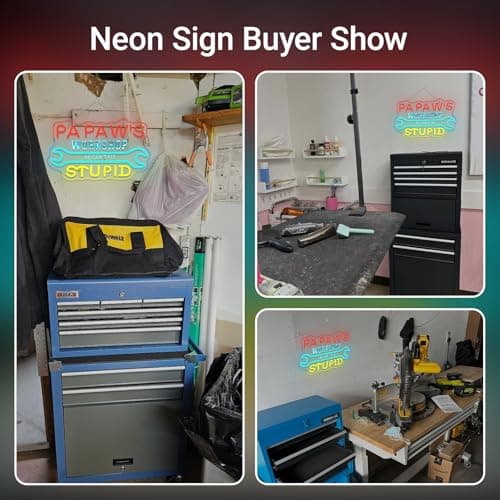 Workshop Neon Sign Garage Neon Signs for Wall Decor Wrench Led Lights He Cant Fix Stupid Light Up for Papas Garage Carport Man Cave Repair Shop Decoration DIY Lovers Gifts - Thumbnail 4