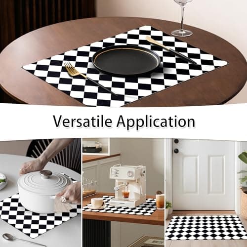 Checkered Dish Drying Mat for Kitchen Counter 24x16 Inch, Super Absorbent Microfiber Resistant Mat, Reusable Place Mats,Aesthetic Coffee Car Accessories,Office Desk Pad Protector,Kitchen Mat - Thumbnail 5