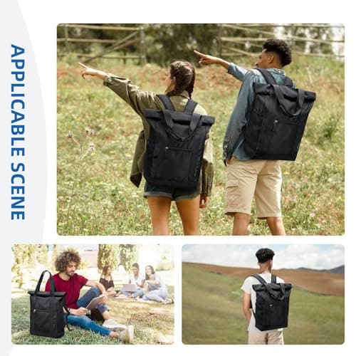 GOLF QUALITY Foldable Convertible Tote Backpack Lightweight Versatile Nylon Daypack for Women Men Work Leisure Travel,Black - Thumbnail 2