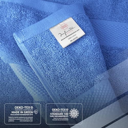 Infinitee Xclusives Luxury 100% Ring-Spun Cotton Bath Towels Set of 4 (27x54 inches) – Soft, Absorbent & Quick-Drying Towels for Bathroom, Gym, Spa & Hotel Use (Eloquent Blue, Bath Towels) - Thumbnail 5