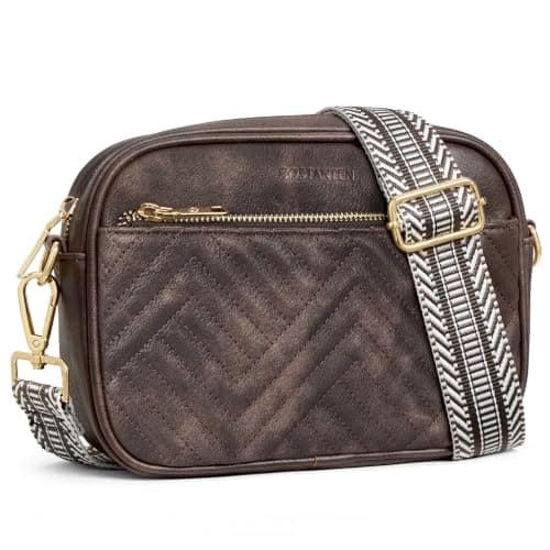 BOSTANTEN Quilted Crossbody Bags for Women Vegan Leather Purses Small Shoulder Handbags with Wide Strap Coffee - Image 1