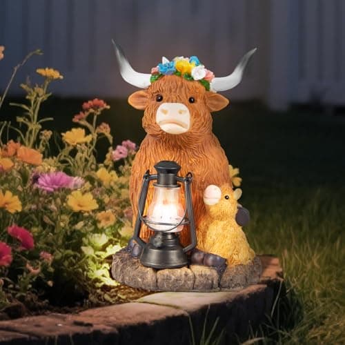 Highland Cow Solar Lights, Solar Powered Statues for Garden,Outside Decor with Latern for Yard Birthday Easter Gifts for Grandma Mom Women Funny Decorations for Yard and Patio Gifts - Thumbnail 6