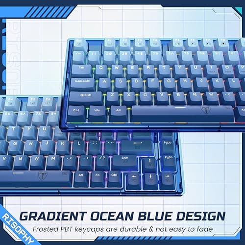 RisoPhy 60 Percent Mechanical Gaming Keyboard - 82 Keys Hot Swappable, Linear Silent Red Switches, Blue PBT Keycaps, Compact Mini RGB Led Backlit Wired, Pro Driver Supported - Thumbnail 5