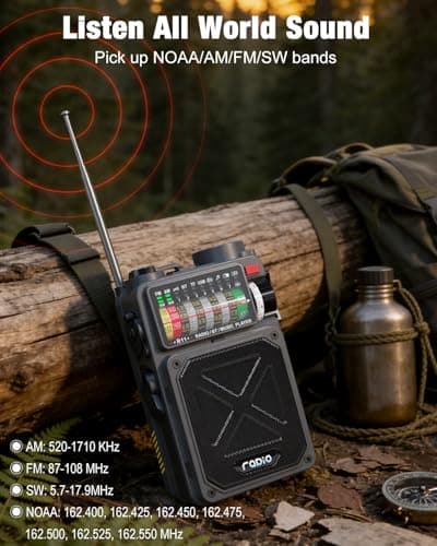 Emgykit R11 Portable Shortwave Radio - 4000mAh/14800mWh NOAA/SW/AM/FM, Solar/Hand Crank/USB Charging, Bluetooth Receiver/USB/TF Playback,with Compass,Flashlight,SOS for Camping & Emergencies - Grey - Thumbnail 3