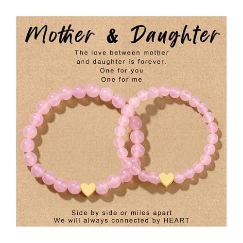 PEALICIOUS Mother Daughter Bracelets, 2Pcs Mother Day Gift with Pink Mommy and Me Bracelets as Mommy Gifts for Mom from Daughter, Mom and Me Matching Heart Jewelry for Birthday Accessories