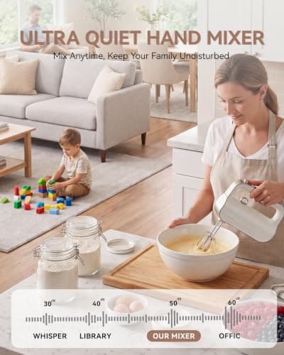warran Master 5-Speed Electric Hand Mixer with Turbo Boost, Stainless Steel Whisk, Beaters, Dough Hooks & Milk Frother, Lightweight Handheld Mixer for Baking & Coffee, Champagne Gold - Thumbnail 2