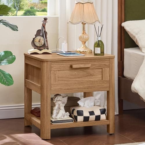 Joaxswe Farmhouse Night Stand Set of 2 with Charging Station, Brown - Thumbnail 2