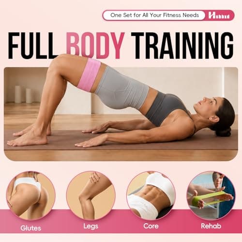 Fabric Resistance Bands for Working Out with Exercise Guide, 3 Levels Hip & Glute Bands Set for Legs, Squats, Yoga, Fitness & Physical Therapy for Women and Men (Gray, Pink, Green, 14-45pounds) - Thumbnail 6