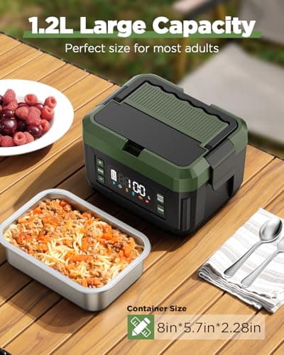 Genasmil Battery Powered Heated Lunch Box - 20000mAh Cordless Electric Lunch Box for Adults, 1.2L Stainless Steel Self-Heating Food Warmer with Removable Battery, Portable for Work, Office, & Travel - Thumbnail 3