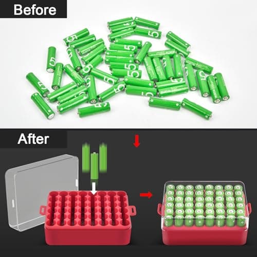 ALCYON Battery Organizer Storage Case, Battery Vault Box Container for 48pcs AA Batteries, Plastic Clear Protective Battery Holder for Travelling/Home/Office (Red, Large) - Thumbnail 6