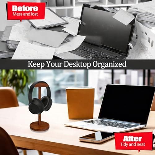 Cyfromt Universal Headphone Hanger Holder Organizer Keeper Racks Storage for Desk Gaming Headset Stand Premium Functional Craftmanship Headset Stand Accessories Walnut - Thumbnail 6