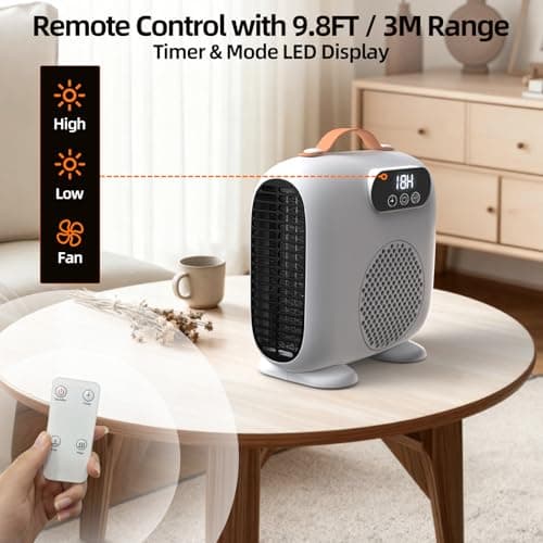 Gyrivav Space Heater, Portable Heaters for Indoor Use with Remote, LED Display, 18H Timer, 3 Modes, Vertical and Horizontal Use, No Temp Display, 1500W Fast Safety Heat for Bedroom, Home, Office - Thumbnail 4