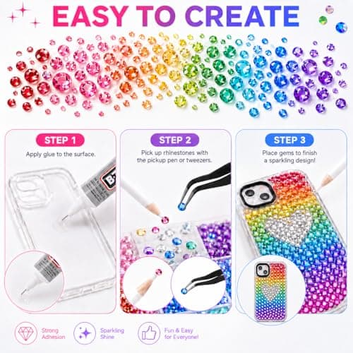 Bluvarionix Bedazzling Kit, 40000Pcs 40 Colors Jelly Rhinestones for Bedazzling, 3mm Resin Flatback Gems, Bedazzler Kit with Rhinestones and 3Pcs B7000 Glue for DIY Crafts, Nails, Tumblers - Thumbnail 4