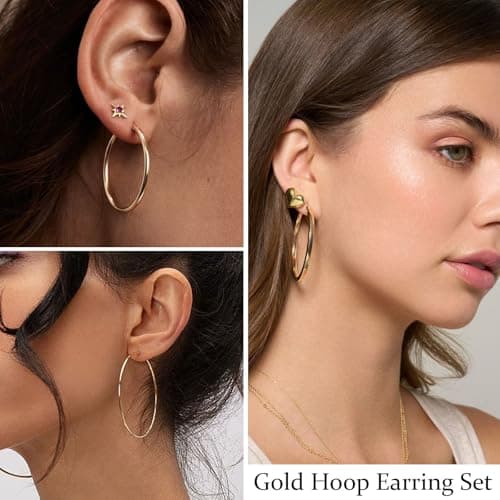24 Pairs Chunky Gold Hoop Earrings Set for Women, Hypoallergenic Fashion Statement Hoops Earrings Pack Assorted Small Big Twisted Hoop Jewelry for Gift - Thumbnail 2