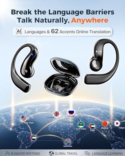 Open Ear Wireless Translation Earbuds with 77 Languages & 62 Accents, 3-in-1 Bluetooth Earbuds with Powerful Clear Sound, No Subscription AI Translator Earbuds,60H Playtime for Travel Business - Thumbnail 3