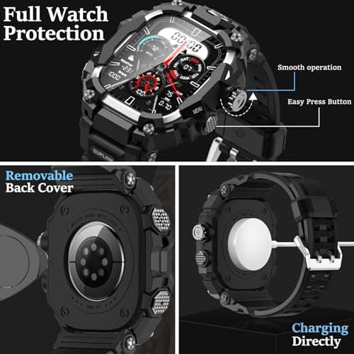 SUPLINK Rugged Case with Band for Apple Watch Ulltra 3 Band/ 1/ Ultra 2, Compatible with 49mm Apple Watch Bands Men, Protective Bumper Cover Screen Protector Kit for iWatch Bands (Silver) - Thumbnail 4