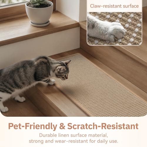 Peel and Stick Stair Treads for Wooden Steps Indoor, Stair-Carpet Treads Washable Reusable Adhesive,Stair-Treads Non Slip 4PC, Beige - Thumbnail 3