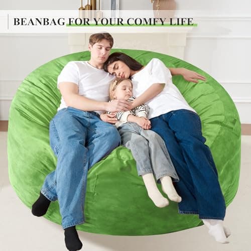Homguava 6 FT Bean Bag Chair: 6' Bean Bags with Memory Foam Filled, Large Beanbag Chairs Soft Sofa with Dutch Velvet Cover-Lime - Thumbnail 3