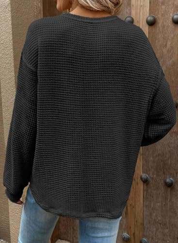 Dokotoo Womens Tops Trendy 2026 Spring Sweater Outfits Long Sleeve Shirts Women Blouses Dressy Women's Clothing Fashion Casual Business Cute Oversized Tunic Loose Fit Tshirts Teacher Outfits Black - Thumbnail 5