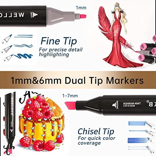 WELLOKB Alcohol Markers, 80 Colors Dual Tip Blender Art Markers for Coloring, Illustrations, and Sketching, Coloring marker for Book Painting (24PCS-Black) - Thumbnail 3