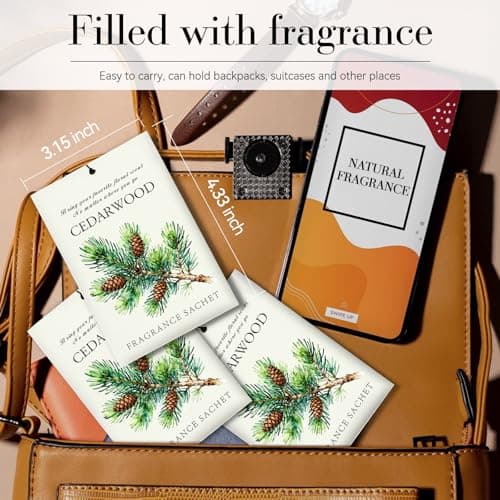 HOMELLAX Cedarwood Scented Sachet Bags - 12 Pack Drawer & Closet Freshener, Long Lasting Odor Eliminator for Wardrobes, Cars & Storage, Home Fragrance Air Freshener Sachets - Thumbnail 5