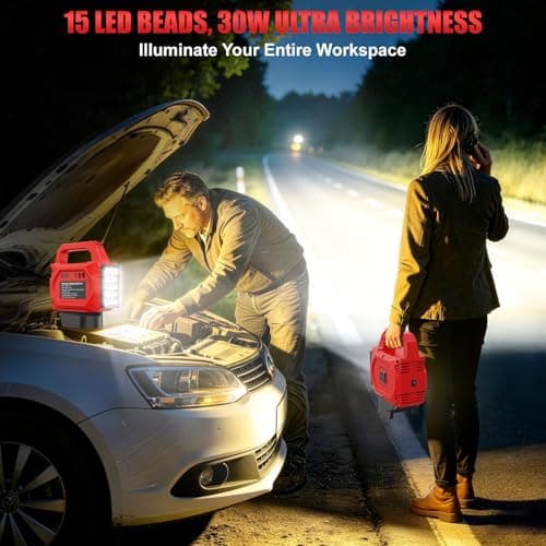 250W Power Inverter Compatible for Milwaukee 18V Battery, DC 20V to AC 110V Portable Power Station with 30W LED Work Light, 1 AC Outlet, 1 Type-C, 2 USB Ports, for Camping, Emergency Use(No Battery) - Thumbnail 4